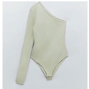 Zara Light Green Asymmetric Knit Bodysuit